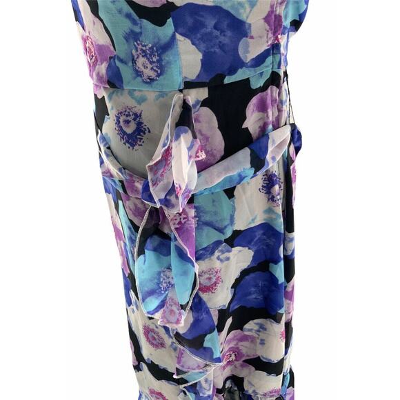 Modcloth Liza Luxe Womens Multicolor Floral Chiffon Ruffles Belted Lined Dress - Picture 6 of 9